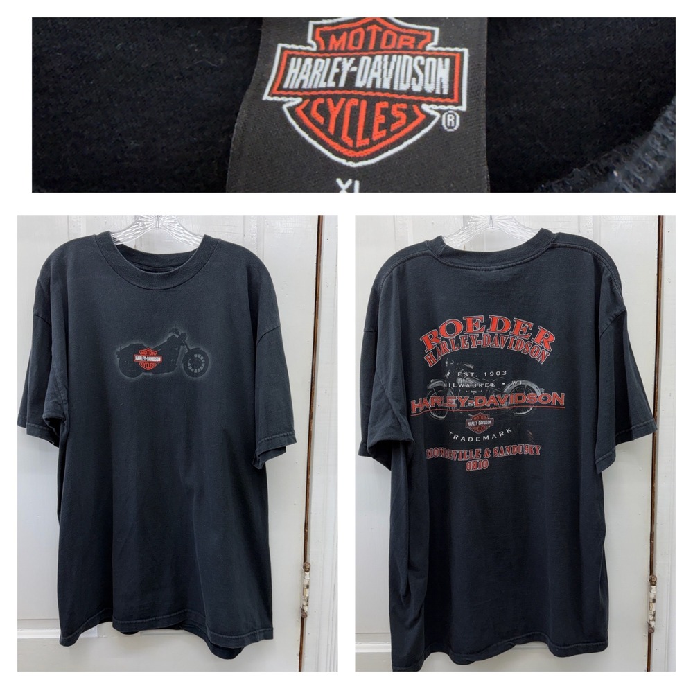 Harley-Davidson Roeder Ohio Graphic T-Shirt Mens XL Black 2002 Motorcycle Tee